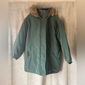 OutBrook Vintage Green Hooded Parka with Faux Fur Trim